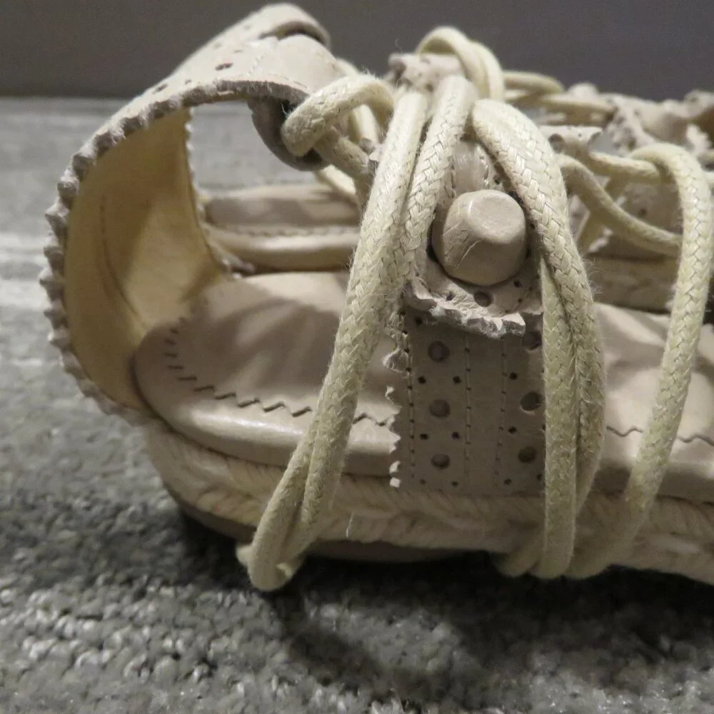 BALENCIAGA PARIS Arena Leather Gladiator Ankle Wrap Espadrilles in Praline Sz 6 - Picture 10 of 15